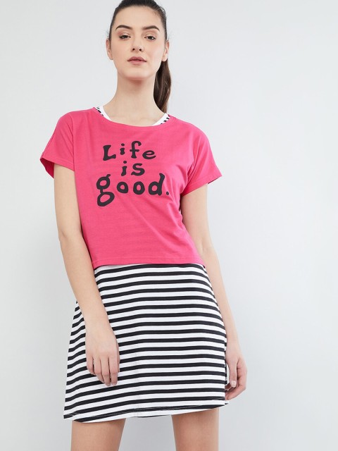 

max Women Fuchsia & Black Typography Printed Lounge T-Shirt