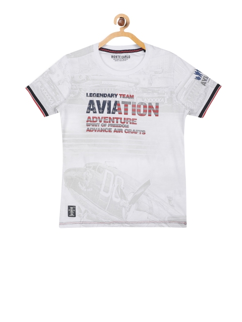 Monte Carlo Boys White Printed Round Neck T-shirt