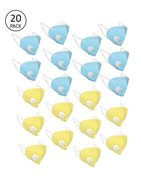 

OOMPH Unisex Pack of 20 Pcs Blue & Yellow 5-Ply Reusable N95 Masks With Valve