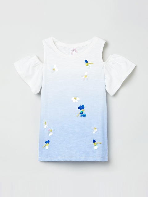 

max Girls White & Blue Ombre Dyed Pure Cotton Top