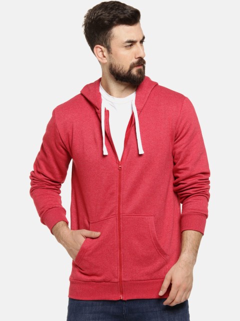 

Campus Sutra Men Red Solid Hooded Sweatshirt