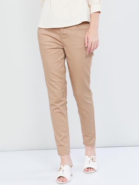 

max Women Beige Slim Fit Solid Regular Trousers