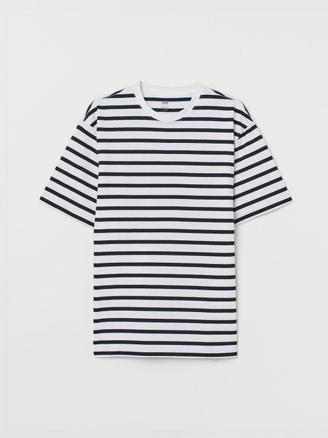

H&M Men White & Black Striped T-shirt Relaxed Fit