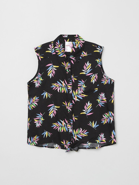 

max Girls Black Printed Shirt Style Top