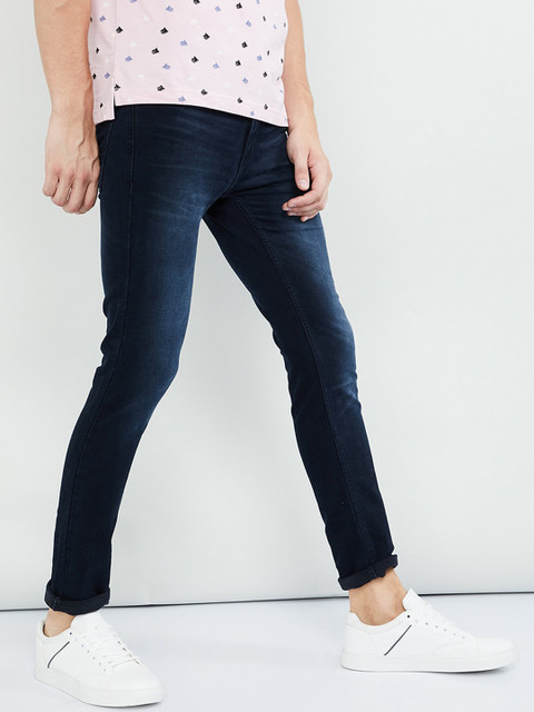 

max Men Navy Blue Skinny Fit Mid-Rise Low Distress Jeans