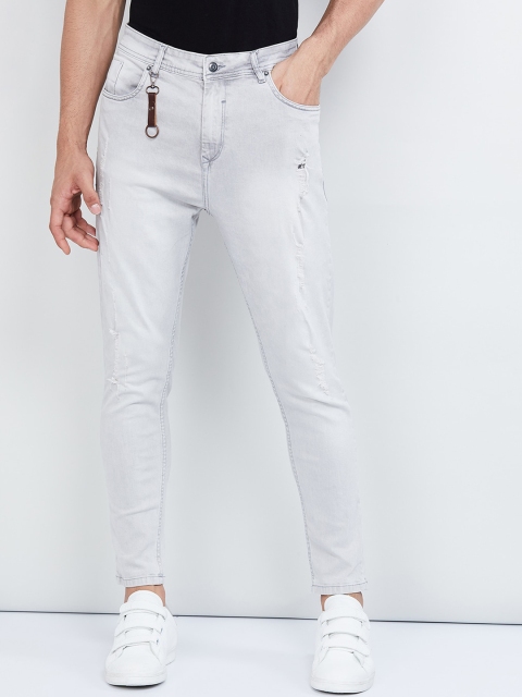 

max Men Grey Skinny Fit Mid-Rise Low Distress Stretchable Jeans