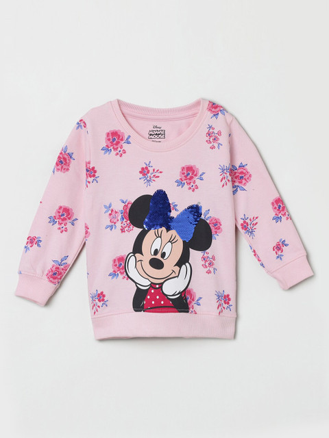 

max Infant Girls Pink & Blue Minnie Mouse Printed Sweatshirt