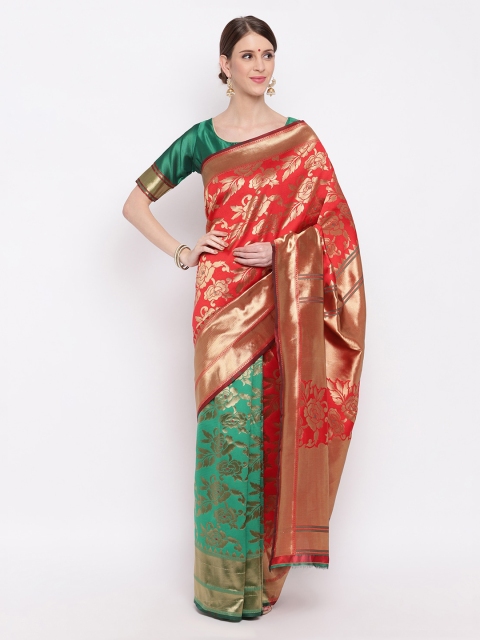

Vbuyz Red & Green Silk Blend Woven Design Banarasi Saree