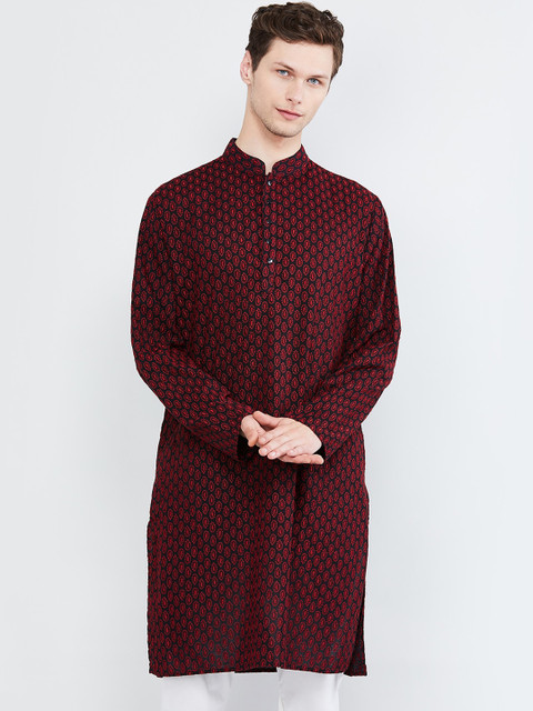 

max Men Red & Black Embroidered Straight Kurta