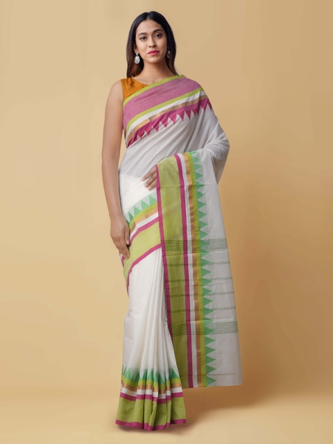 

Unnati Silks White & Green Pure Cotton Woven Design Kanjeevaram Saree