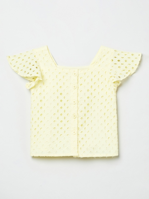 

max Girls Yellow Schiffli Shirt Style Pure Cotton Top