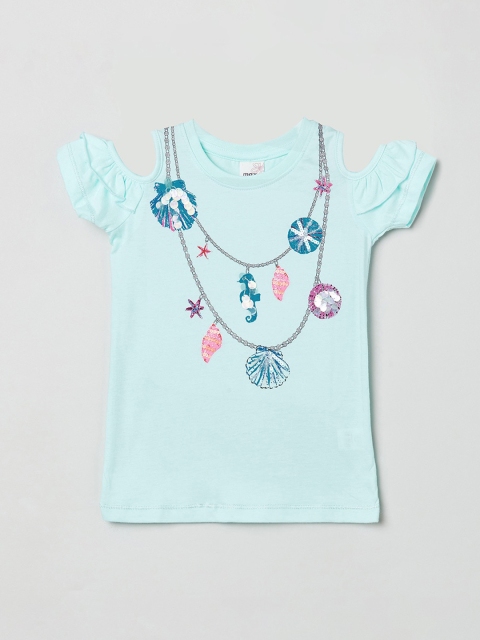 

max Girls Blue Embellished Cold Shoulder Top