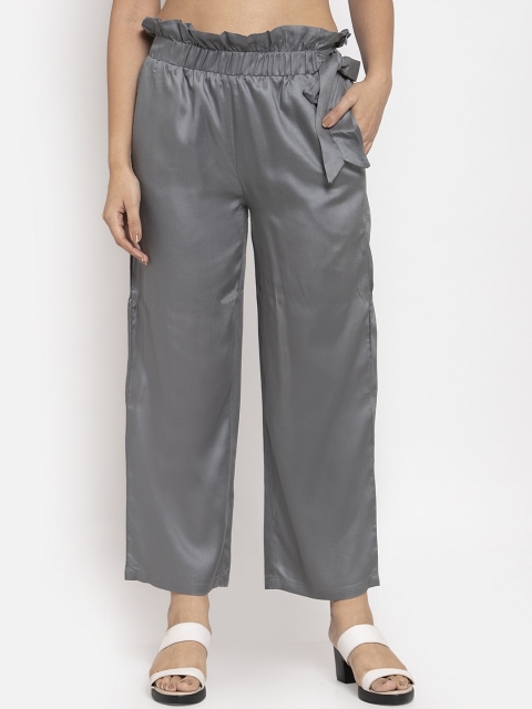 

Baani Creations Women Grey Smart Straight Fit Solid Parallel Trousers