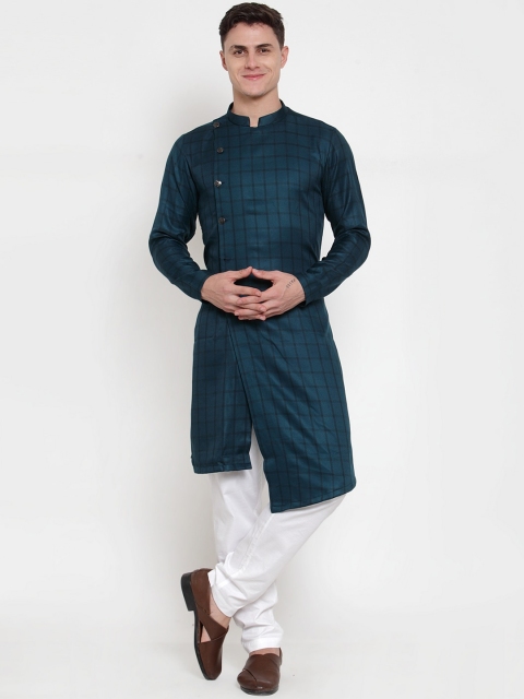 

MAXENCE Men Teal & White Solid Kurti with Churidar