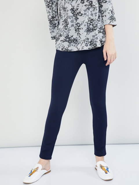 

max Women Blue Solid Skinny-Fit Treggings