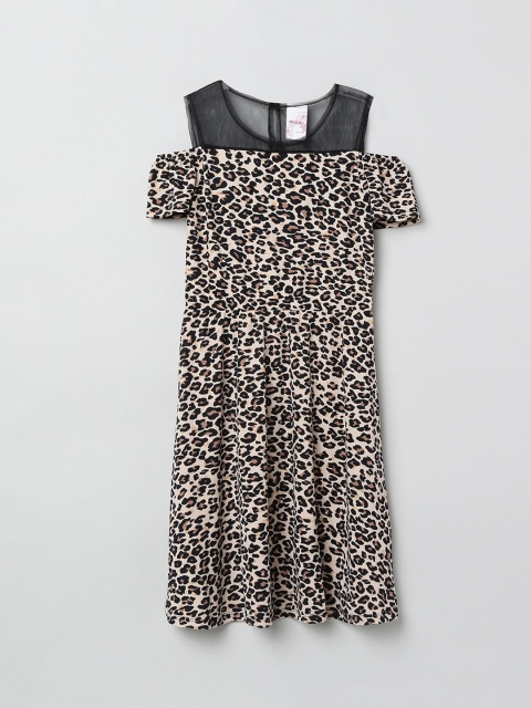 

max Girls Beige Animal Print Fit and Flare Dress