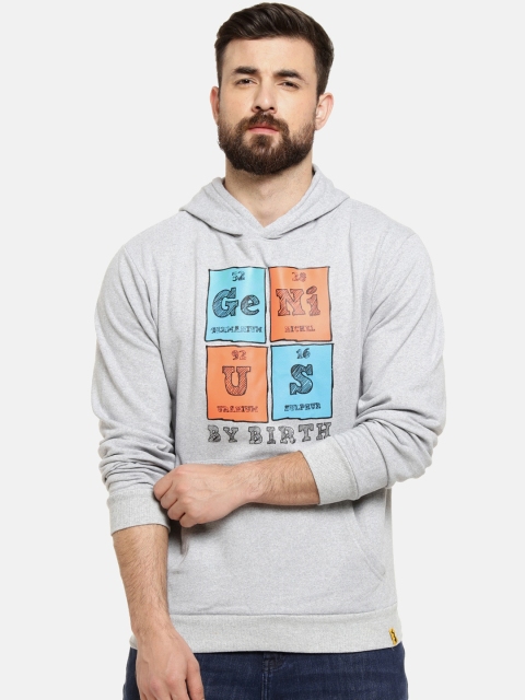 

Campus Sutra Men Grey Solid Hooded Sweatshirt