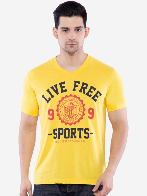 

NEVA Men Yellow Printed V-Neck T-shirt
