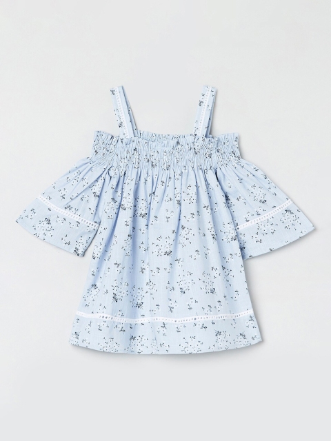 max Girls Blue Printed A-Line Pure Cotton Top
