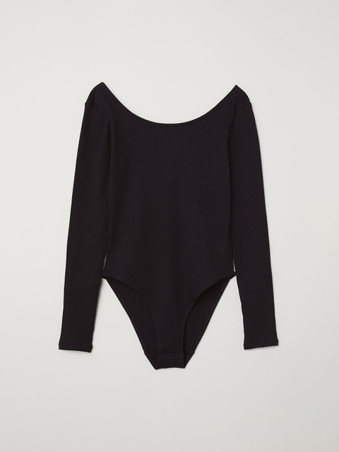 

H&M Women Black Solid Long-Sleeved Body