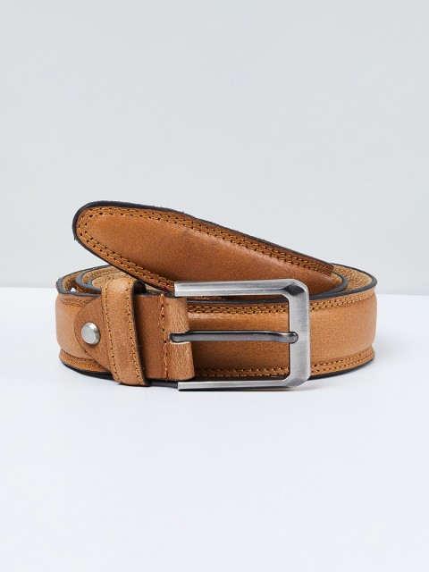 

max Men Tan Solid Leather Belt