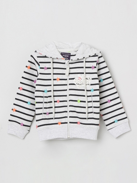 

max Girls Grey Striped Hooded Sweatshirt