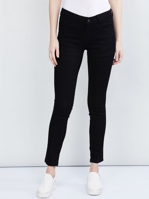 

max Women Black Skinny Fit Mid-Rise Clean Look Jeans