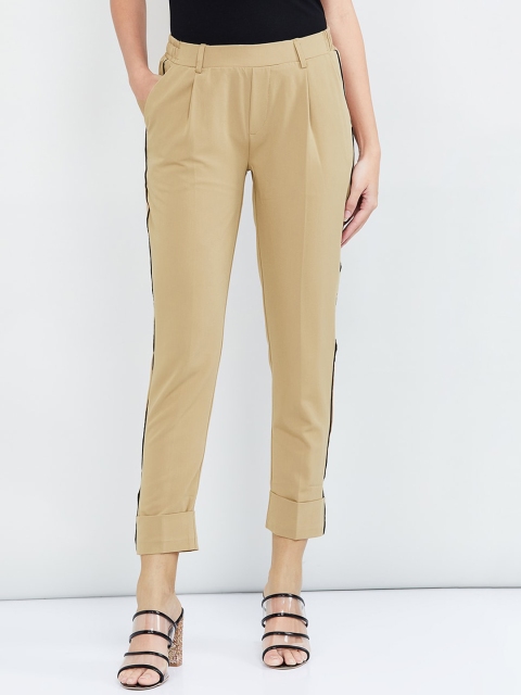 

max Women Beige Skinny Fit Solid Regular Trousers