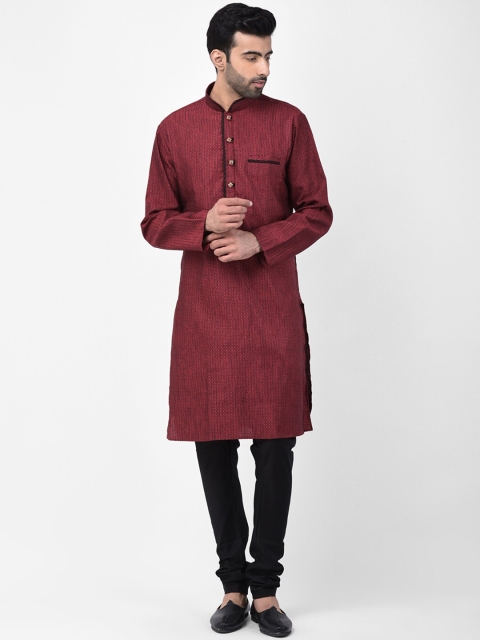 

SG LEMAN Men Maroon & Black Printed Kurta with Churidar