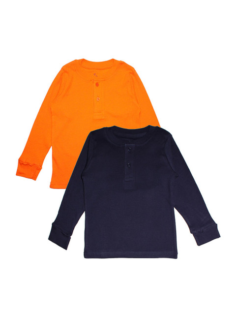 

KiddoPanti Unisex Pack Of 2 Solid Henley Neck T-shirt, Navy blue