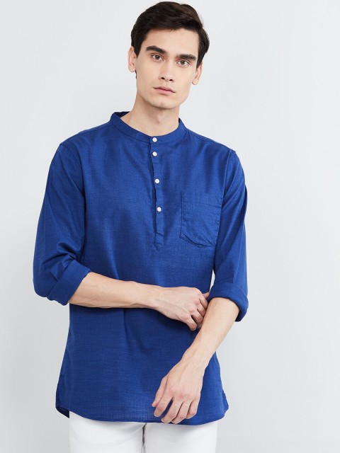 

max Men Blue Solid Straight Kurta
