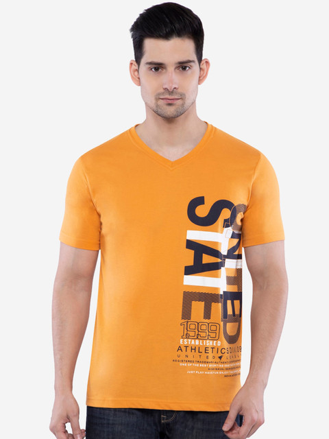 

NEVA Men Mustard Yellow Printed V-Neck T-shirt