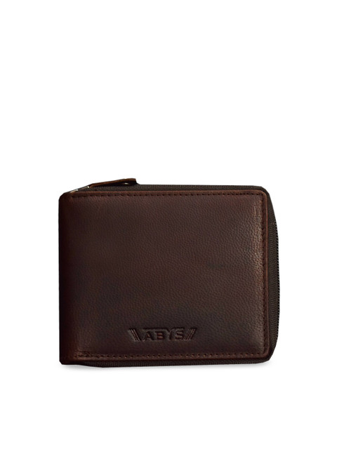 

ABYS Unisex Coffee Brown Solid Genuine Leather Zip Around Wallet