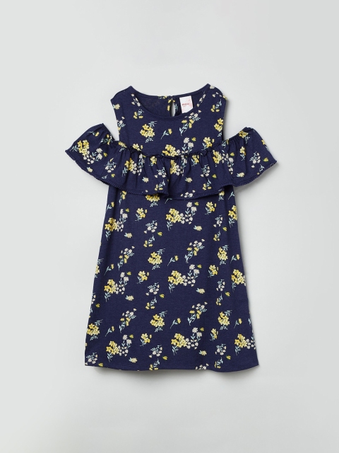 

max Girls Navy Blue Floral Printed A-Line Dress
