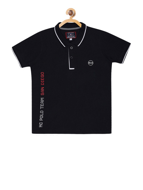 

Monte Carlo Boys Navy Blue Solid Polo Collar T-shirt