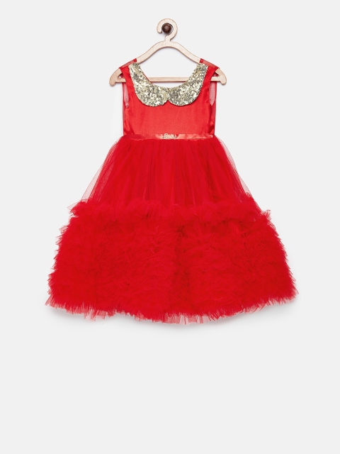 

Barbie by Many Frocks & Girls Red Solid Fit and Flare Dress