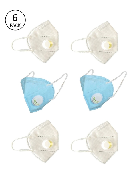 

OOMPH Unisex Pack of 6 Pcs Yellow & Grey 5-Ply Reusable N95 Masks With Valve, White