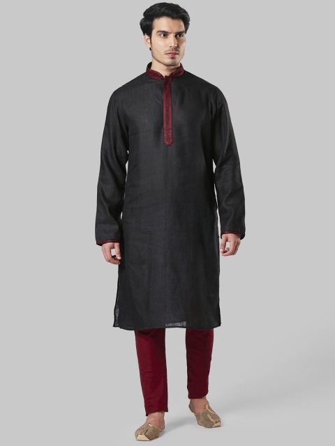 

Ethnix by Raymond Men Black Solid Straight Kurta