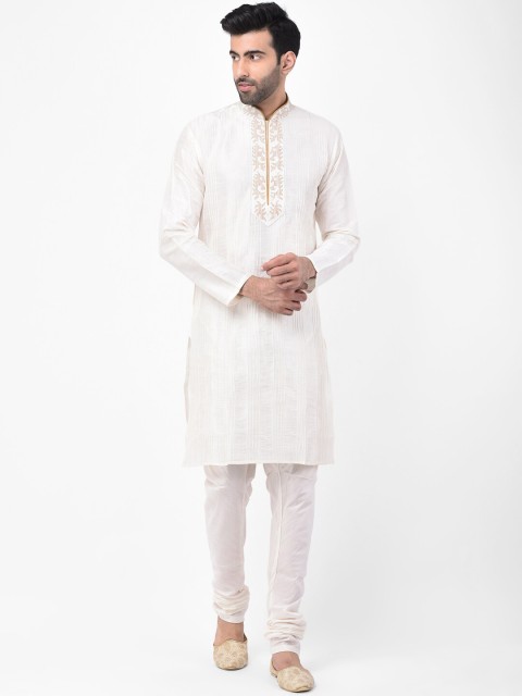 

SG LEMAN Men Off-White Solid Silk Kurta with Churidar