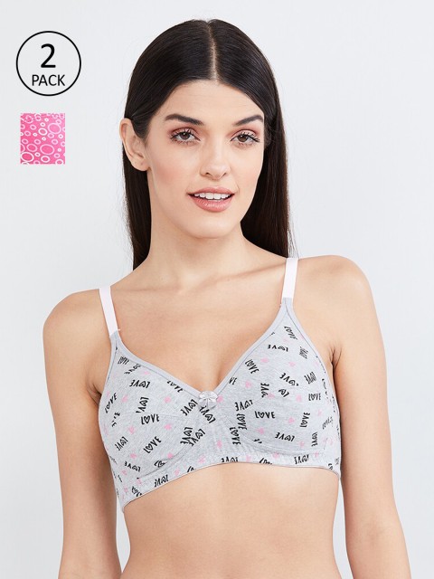 

max Pack Of 2 Printed Underwired Lightly Padded T-shirt Bra WIN192PKSFB03, Grey