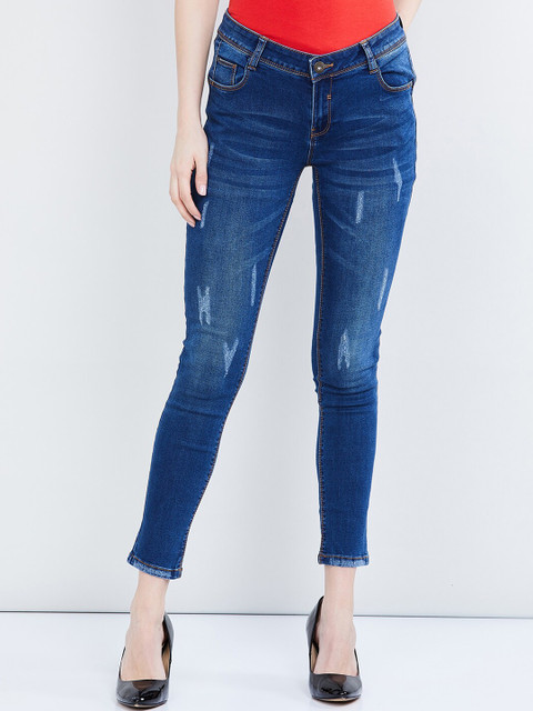 

max Women Blue Skinny Fit Mid-Rise Low Distress Stretchable Jeans