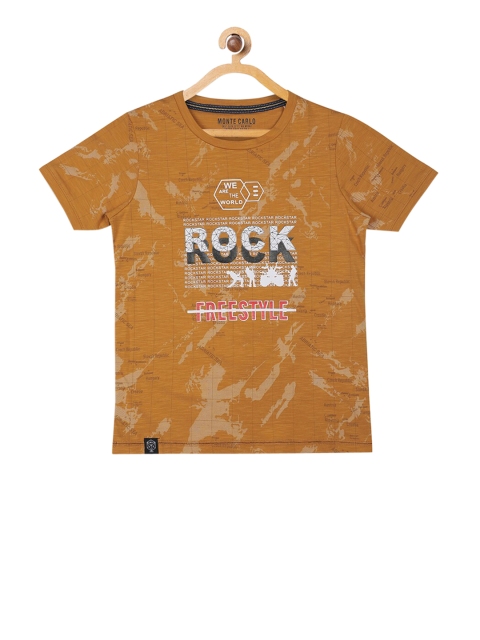 

Monte Carlo Boys Mustard Yellow Printed Round Neck T-shirt