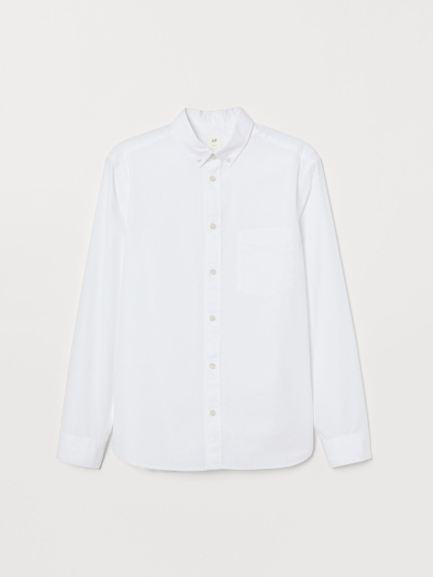 

H&M Men White Cotton Shirt Regular Fit