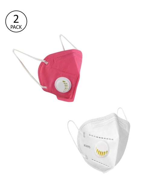 

OOMPH Unisex 2 Pcs Solid 5-Ply Valved Anti-Pollution Reusable KN95 Masks, White
