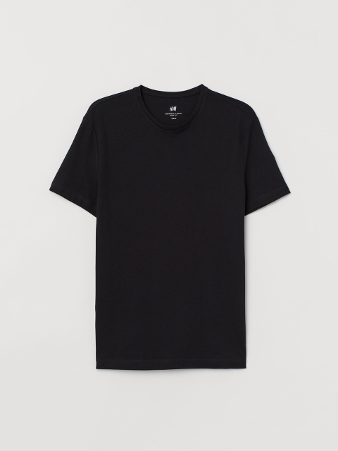 

H&M Men Black Cotton Piqu T-shirt Slim Fit