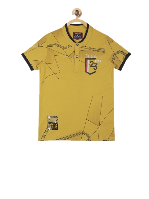 Monte Carlo Boys Mustard Yellow Printed Polo Collar T-shirt