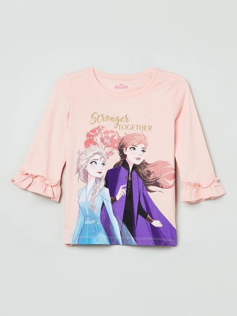 

max Girls Peach-Coloured Printed Top
