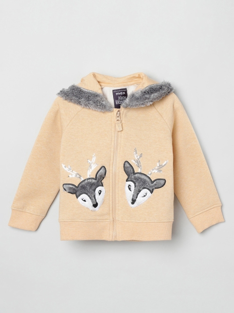 

max Girls Beige Embellished Hooded Sweatshirt