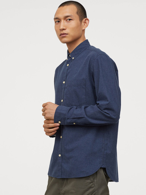 

H&M Men Blue Cotton Shirt Regular Fit