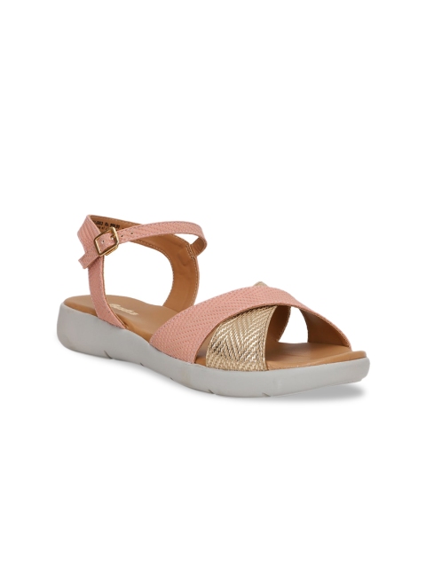

Bata Women Peach-Coloured & Gold-Toned Colourblocked Sandals